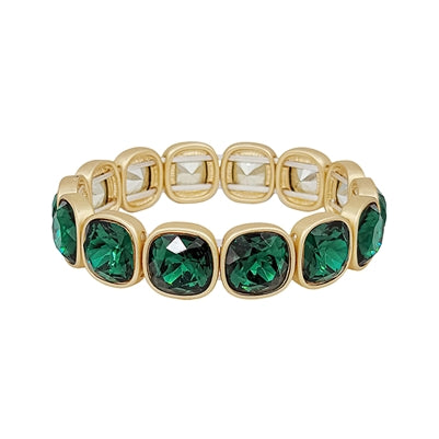 Green Squared Crystal Stretch Bracelet