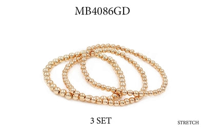 Gold Bead 3 Set Stretch Bracelet