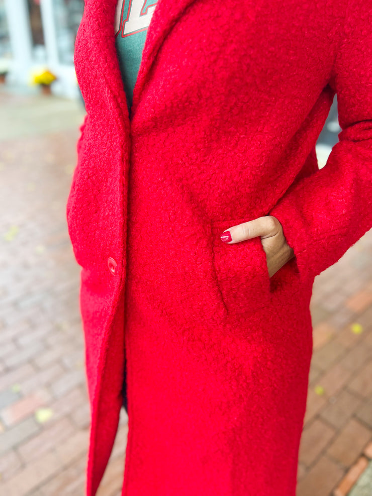 Red Boucle Long Coat