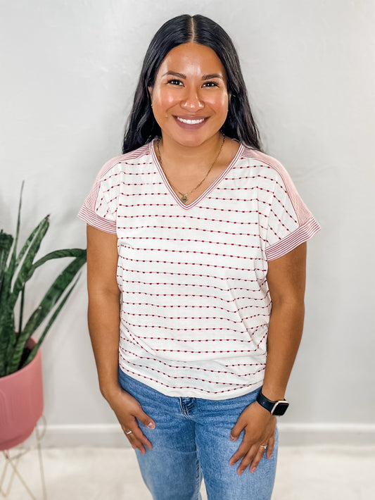 Red Stripe Blocked Top