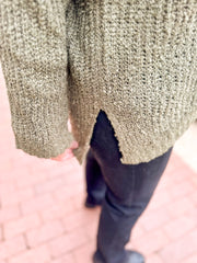 Olive Slub Knit Boxy Sweater