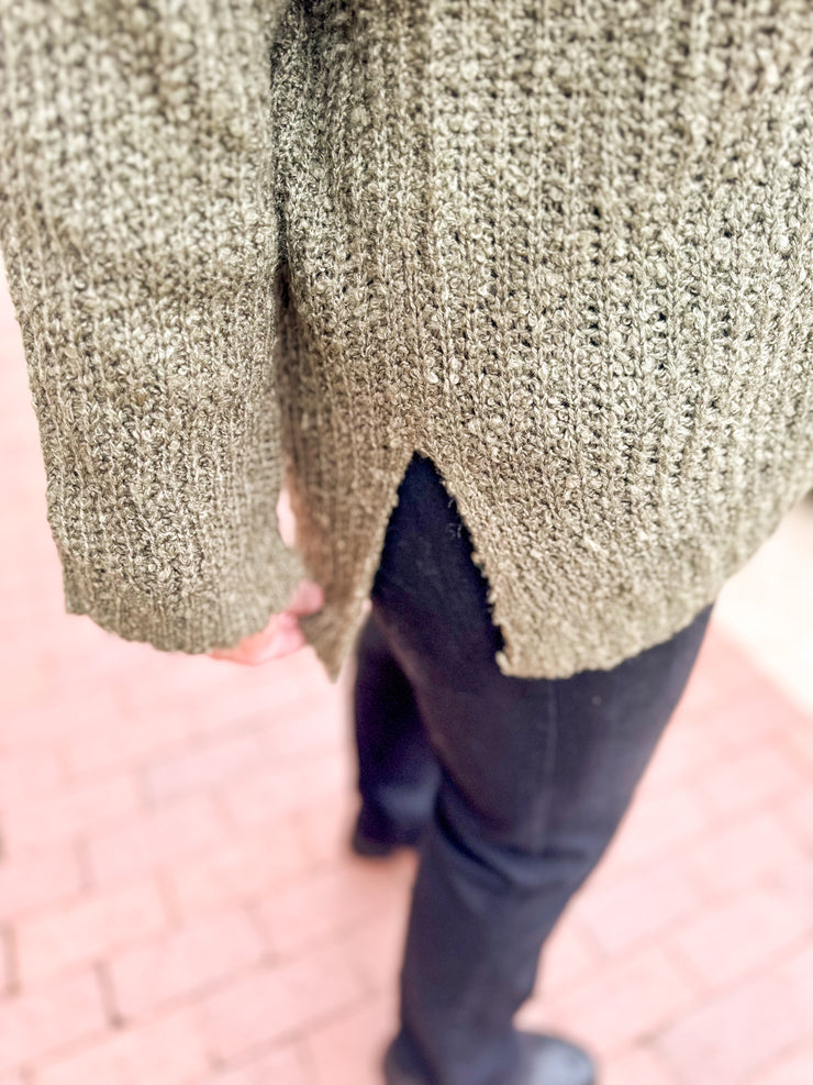 Olive Slub Knit Boxy Sweater