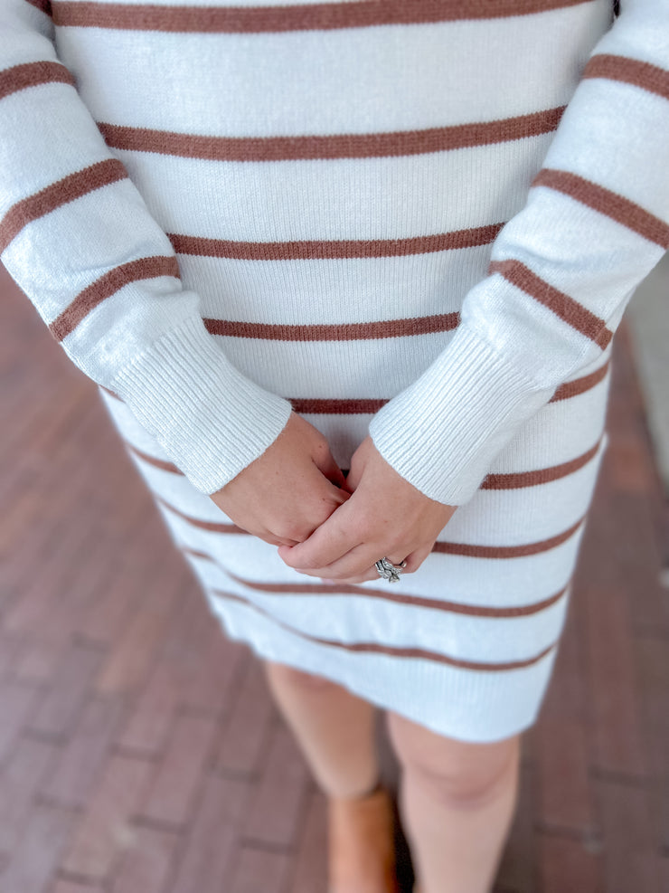 Brown & Ivory Button Sweater Dress