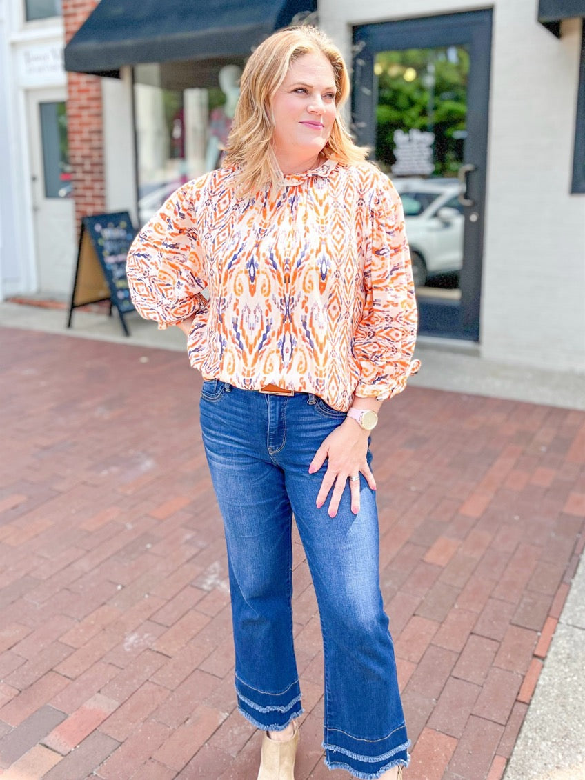 Orange & Purple Abstract Woven Top
