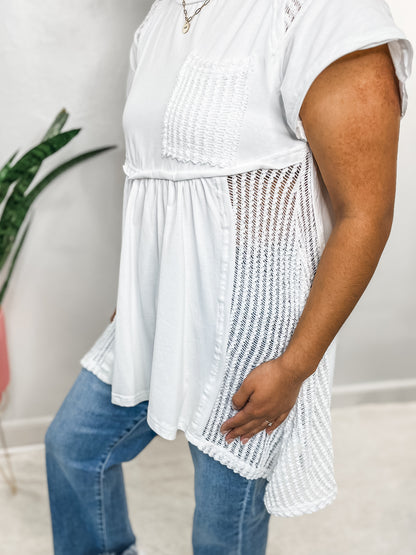 White Mixed Texture Top
