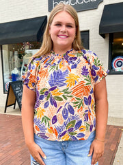 Multi Color Leaf Eyelet Woven Top