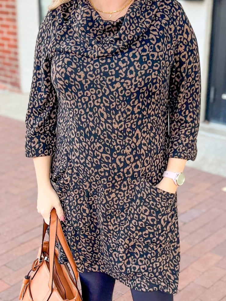 Brown Leopard Print Sweater Tunic