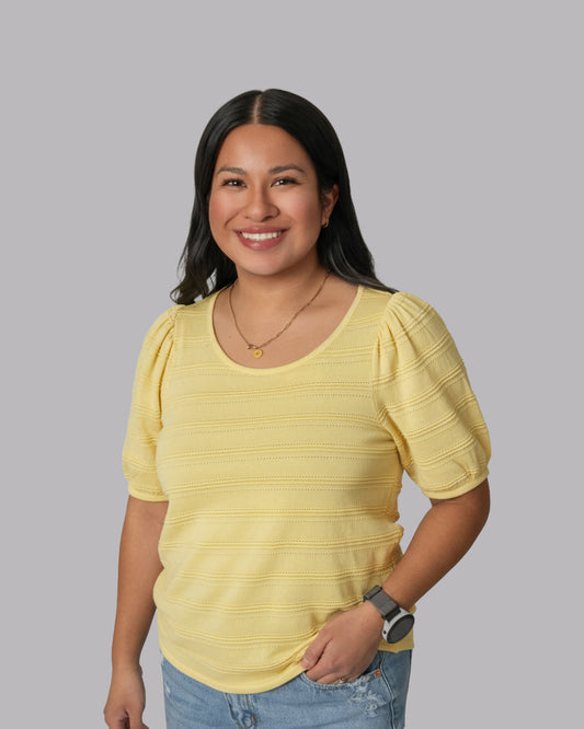 Yellow-puff-sleeve-staccato-short-sleeve-top