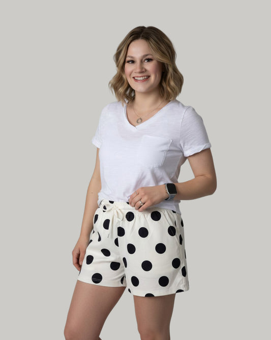 black-polka-dot-drawstring-shorts