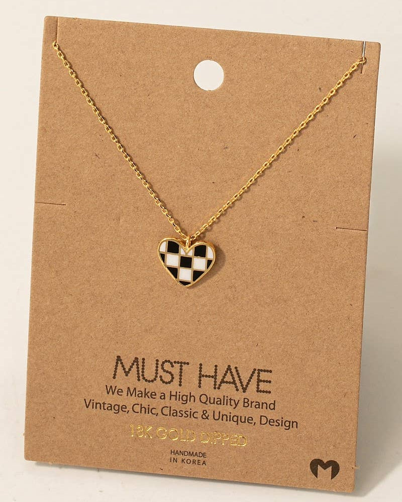 Checkered Heart Pendant Necklace