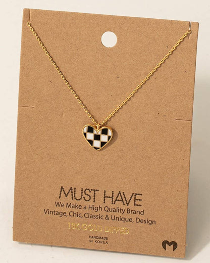 Checkered Heart Pendant Necklace