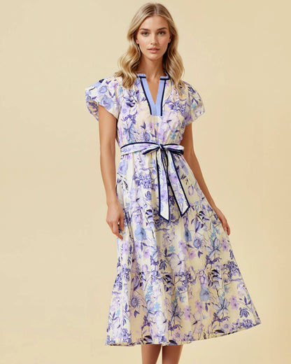Floral Dress; A-Line Dress; Belted Dress; Short Sleeve Dress; Easter Dress