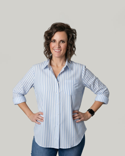 blue-white-stripe-button-up-top