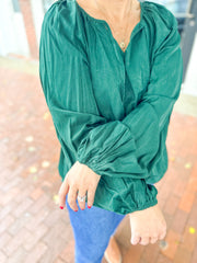 Emerald Sheen Tie Blouse