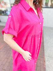 Hot Pink Linen Shirt Dress