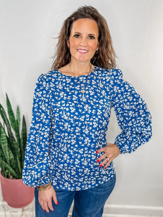 Blue Ditsy Floral Blouse