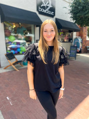 Black Tulle Layered Sleeve Top