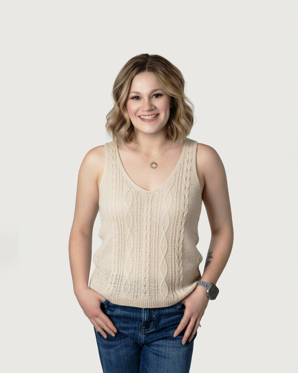 Cable Knit V-Neck Sweater Tank Top