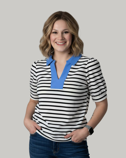 striped-v neck-short-sleeve
