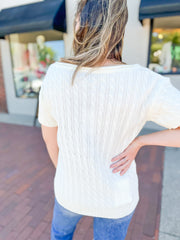 Ivory Cable Knit Short Sleeve Sweater