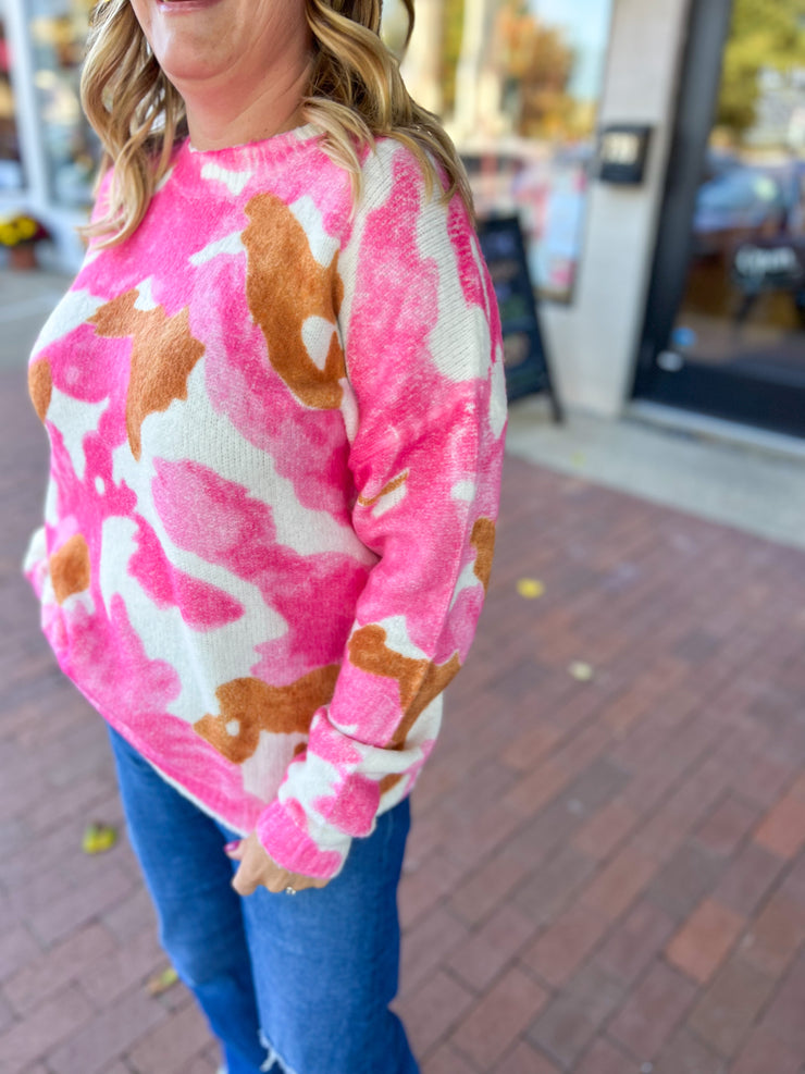 Pink & Camel Watercolor Sweater