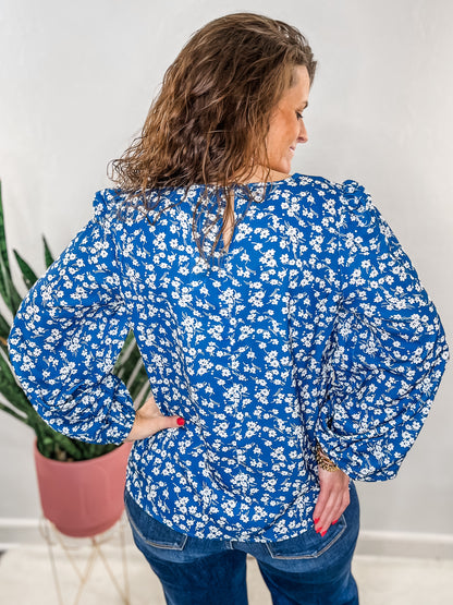 Blue Ditsy Floral Blouse