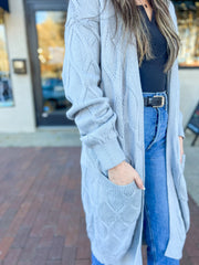 Grey Cable Knit Duster Cardigan