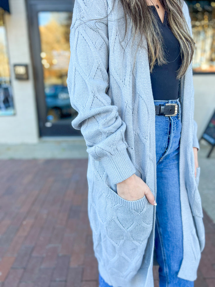 Grey Cable Knit Duster Cardigan
