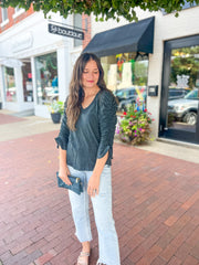 Dark Teal Heathered Ruched Sleeve Top