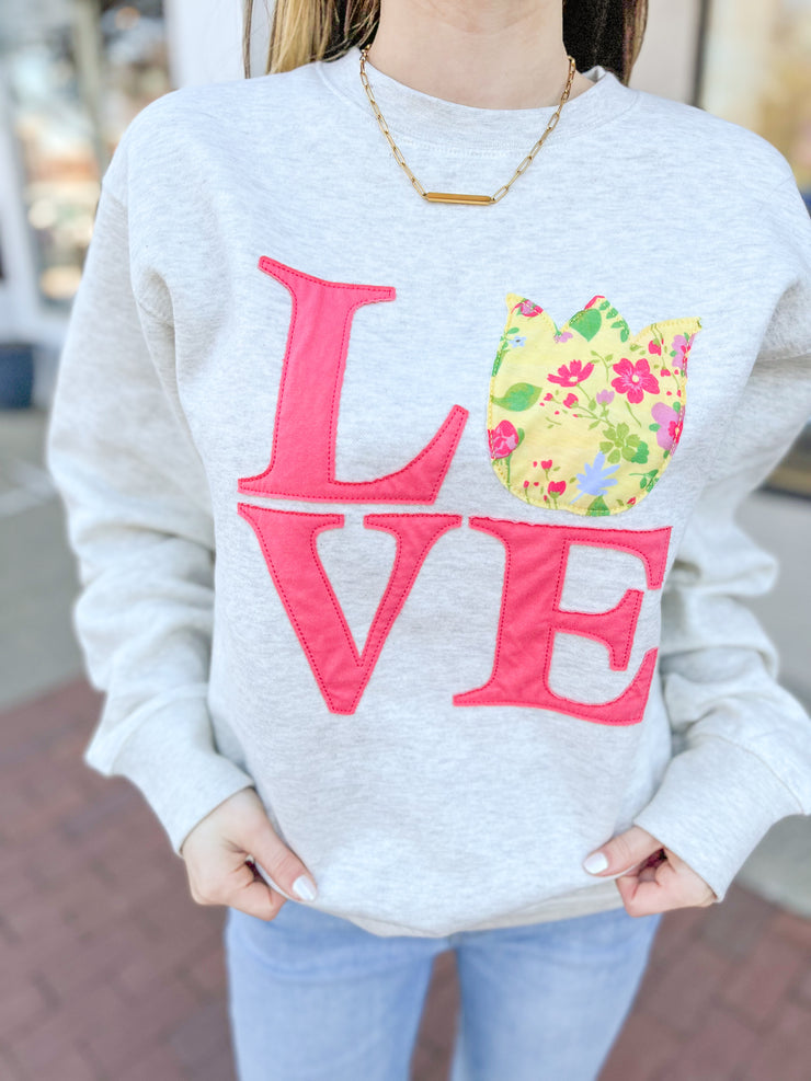 Yellow Tulip LOVE Applique Sweatshirt