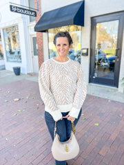 Cream Zebra Puff Sleeve Sweater