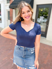 Navy Ribbed Crop Tee