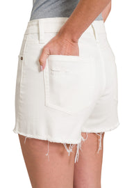 White Button Fly Frayed Denim Shorts