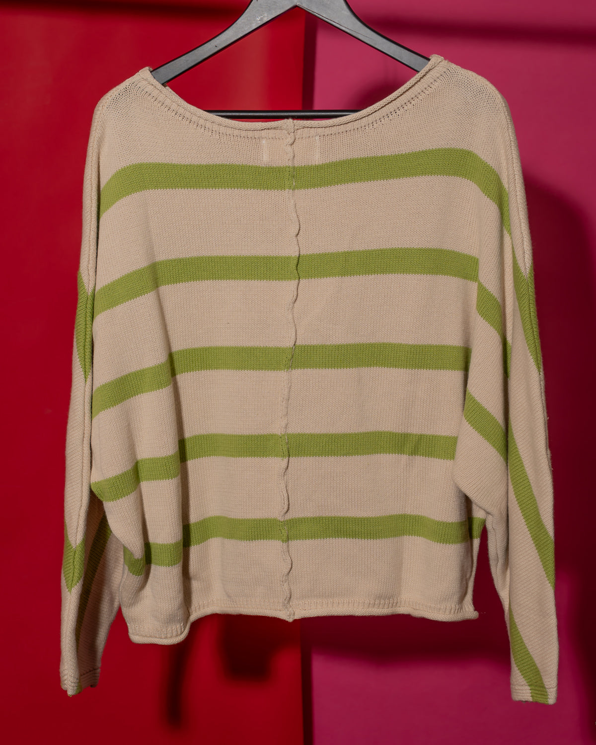 Apple Green Striped Dolman Sleeve Sweater