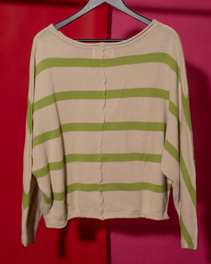 Apple Green Striped Dolman Sleeve Sweater