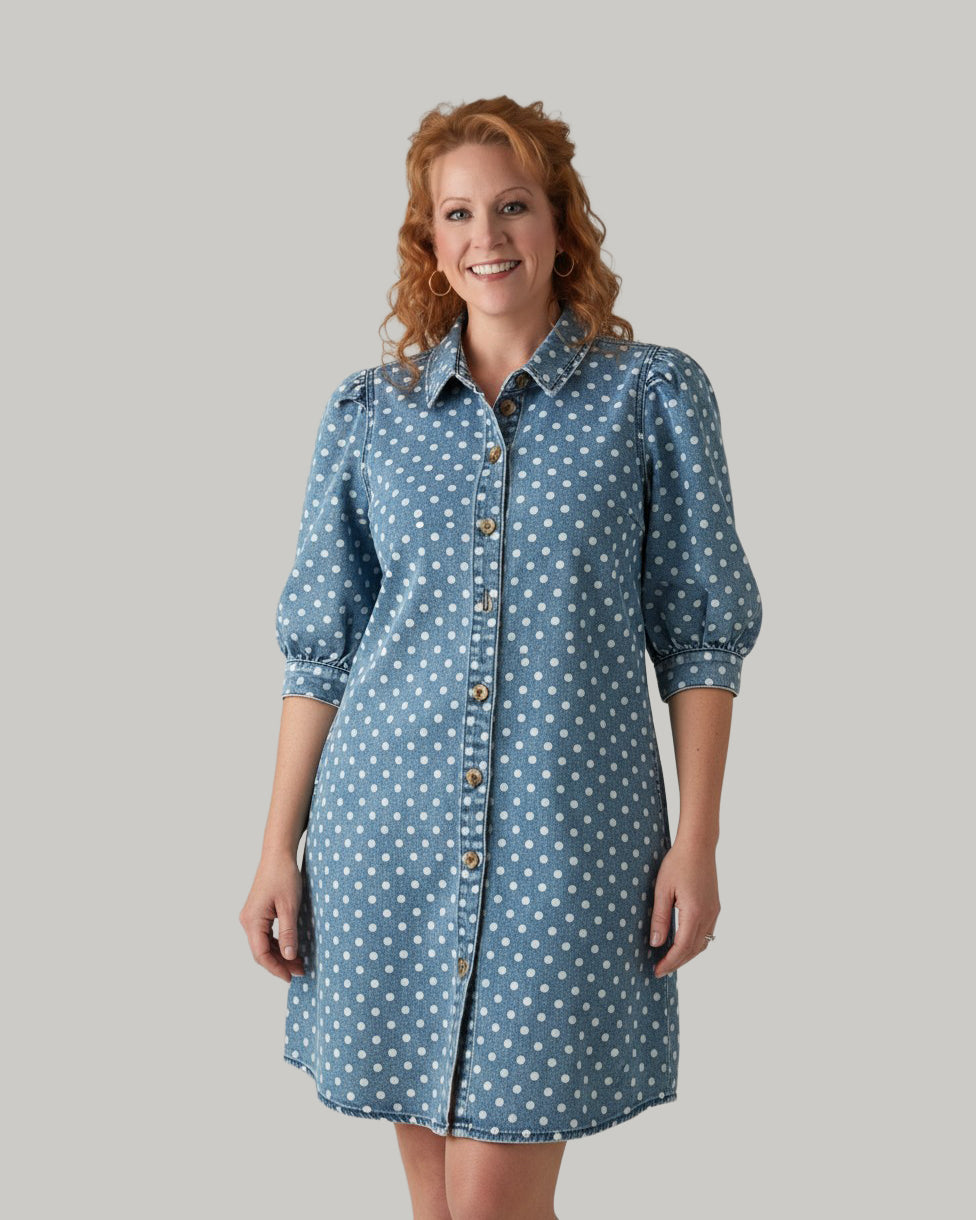 denim-dot-button-up-shirt-dress