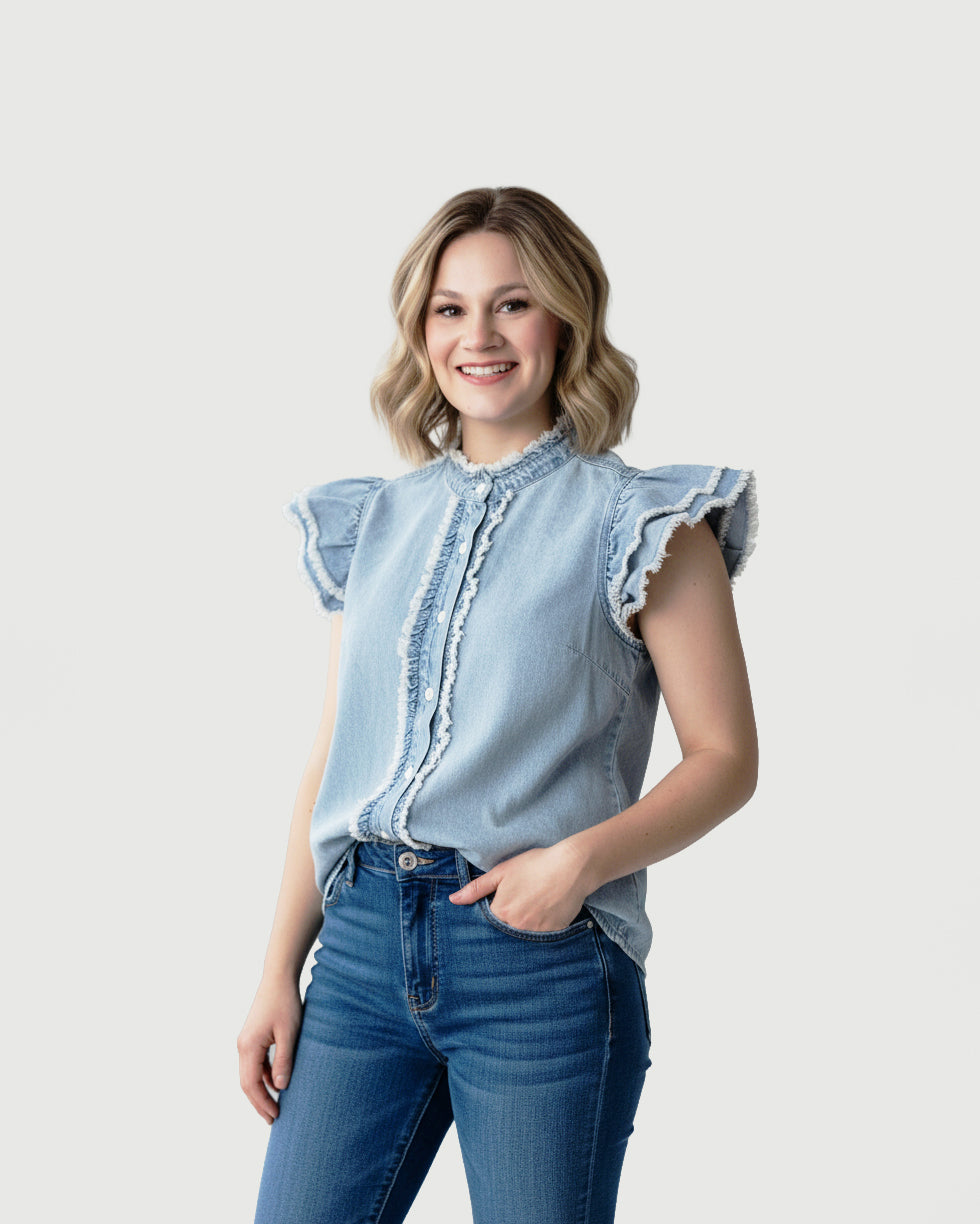 denim-ruffle-flutter-sleeve-top