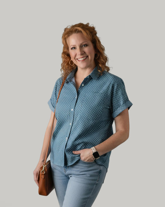 dotted-print-cuffed-short-sleeve
