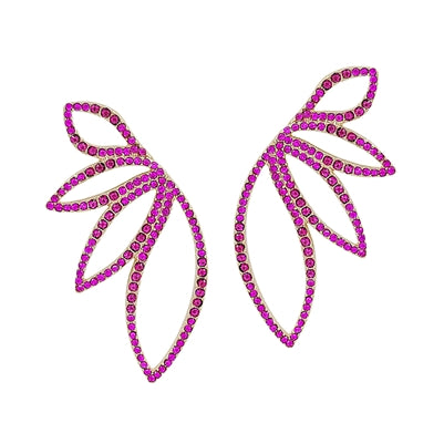 Hot Pink Rhinestone Leaf Earrings