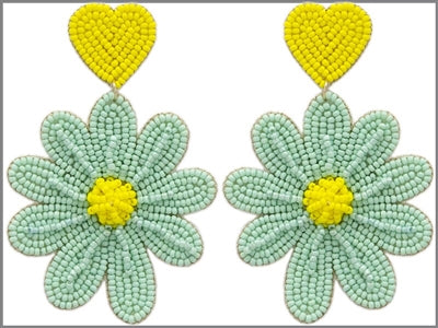 Mint Flower Beaded Earrings