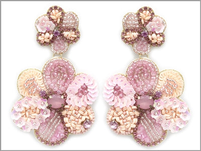 Pink Flower Beaded Texture Earrings