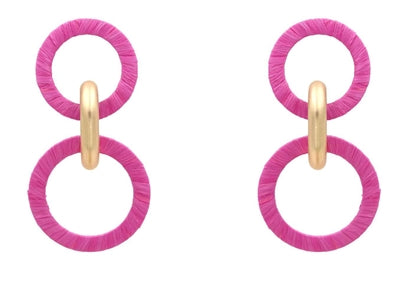 Hot Pink Raffia Circle Drop Earrings