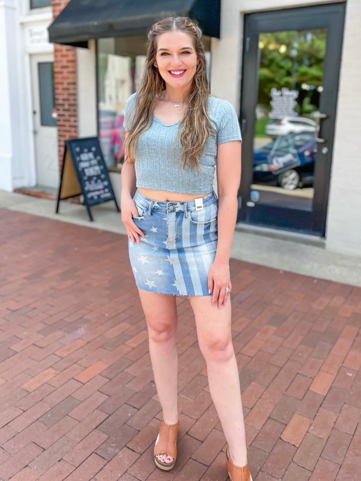 Slate Blue Ribbed Crop Tee