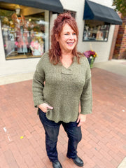 Olive Slub Knit Boxy Sweater
