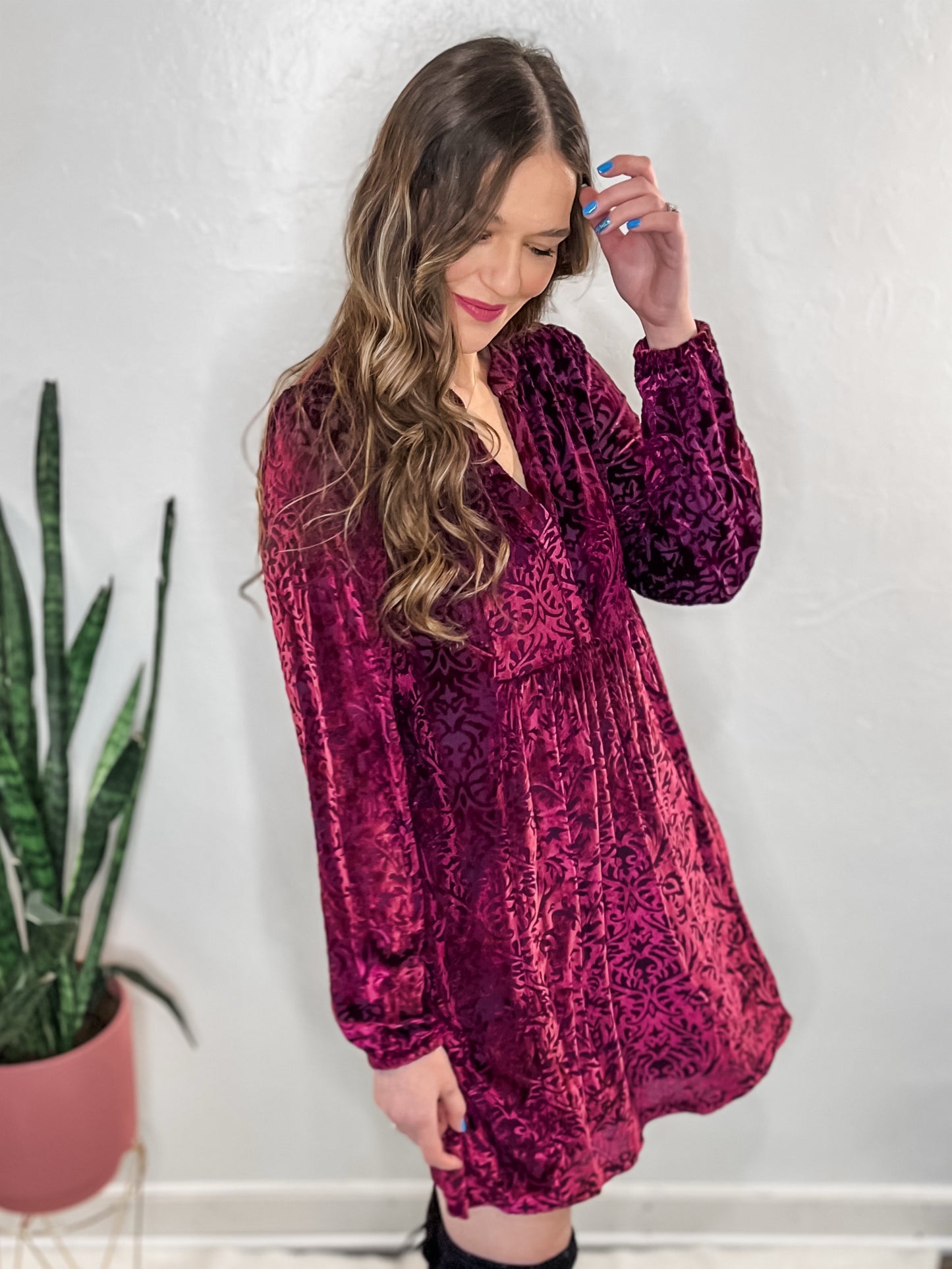 Mulberry Burnout Velvet Dress