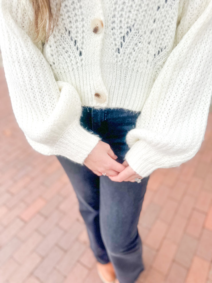 Ivory Cropped Knit Sweater Cardigan