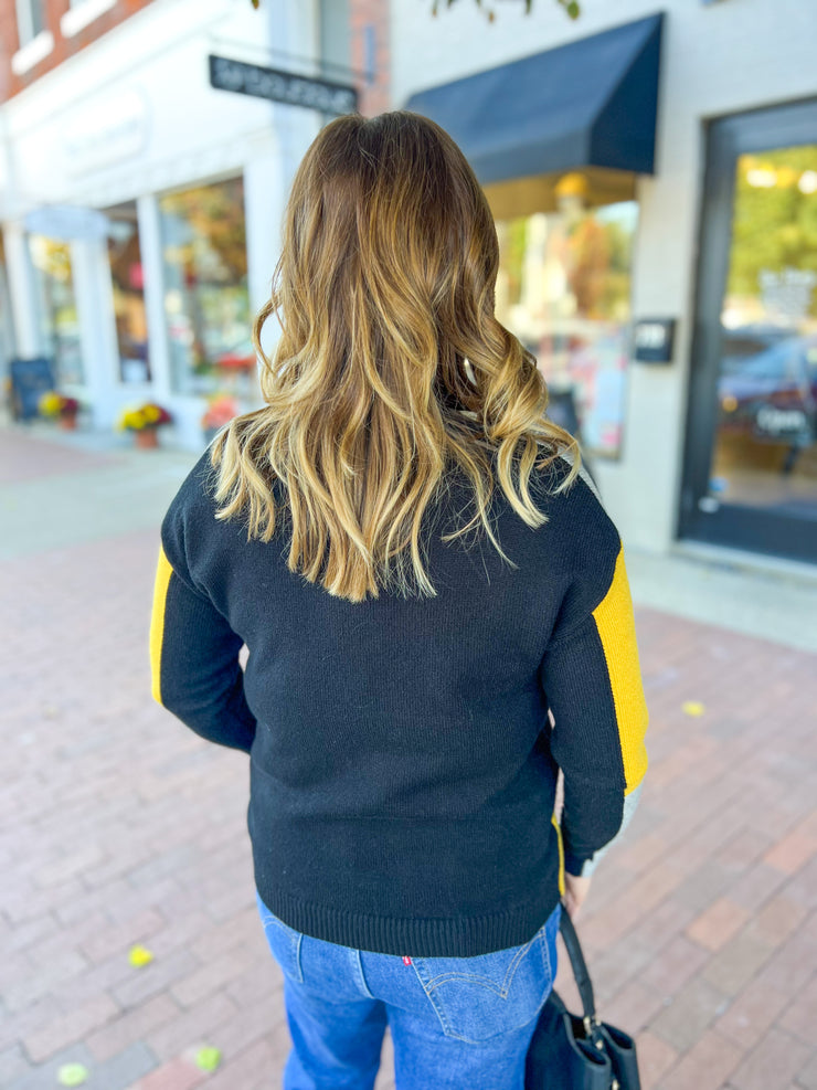 Mustard Color Block Mock Neck Sweater