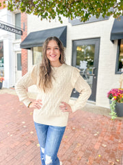 Cream Cable Knit Flutter Sleeve Sweater