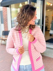 Pink Tweed Textured Cardigan