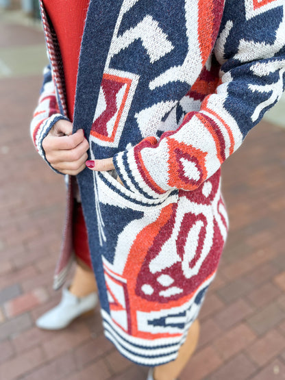 Rust Aztec Print Coatigan
